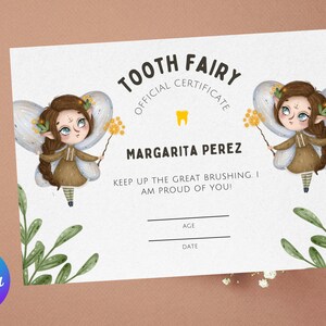 Zahnfee-Urkunde für Mädchen: Sofortiger Download zum selbst ausdrucken