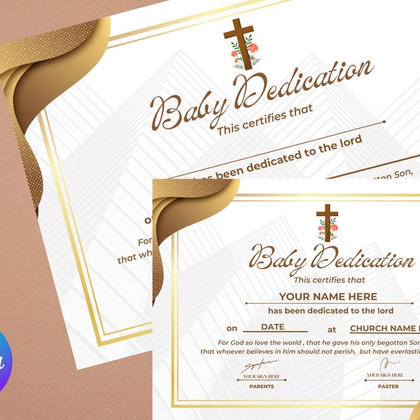 Editable Baby Dedication Certificate Template| Baptism Baby Christening| Editable Printable Church Templates Download