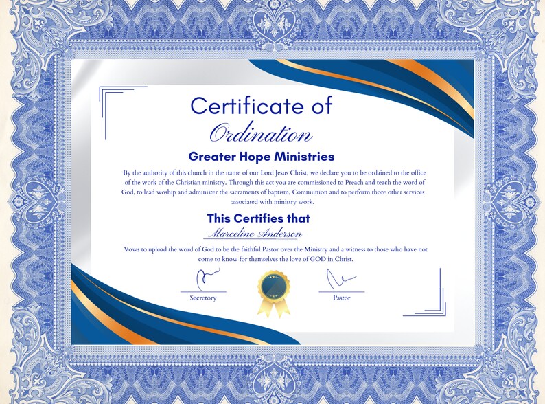 Editable Ordained Minister Certificate Template, Editable Licensed ...