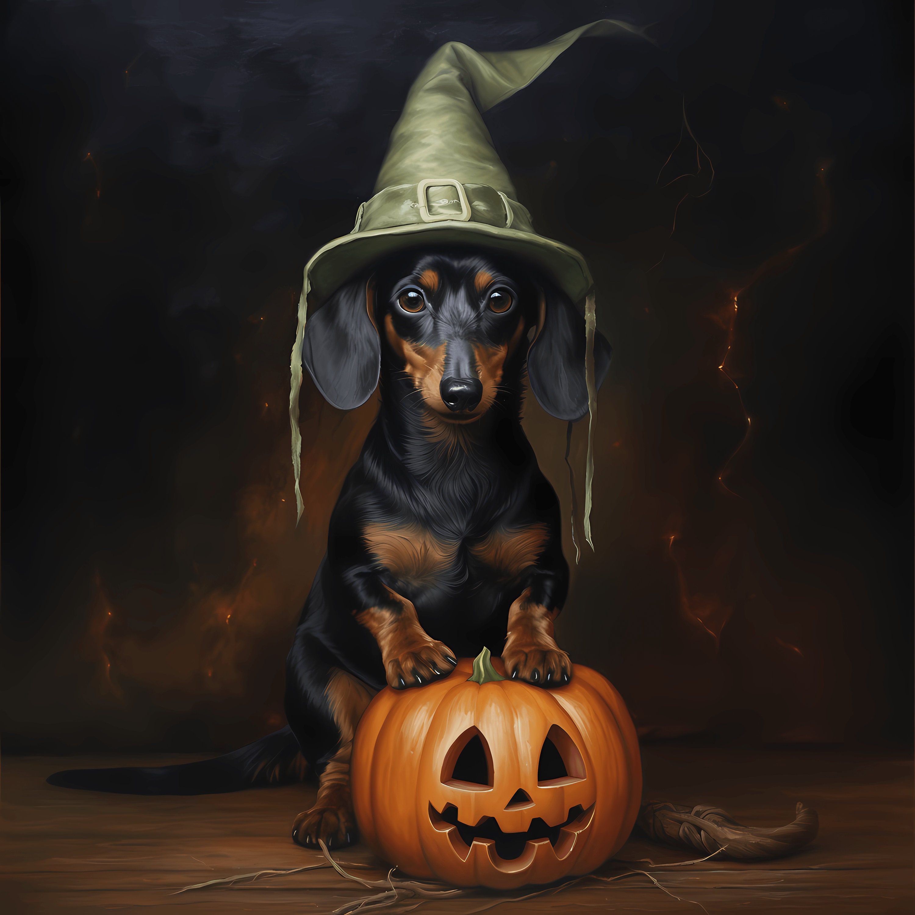 Dachshund Halloween Png Dachshund Wall Art Halloween Decor Unique Halloween Decor Cute Wiener Dog Print Oil Painting Etsy