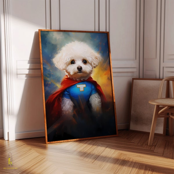 Bichon Frise Wall Art, Superhero Costume, Bichon Png, Bichon Frise Gift, Oil Painting, Digital Print