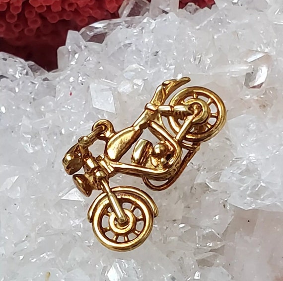 Vintage 14k Yellow Gold Motorcycle Bike Charm Pen… - image 3