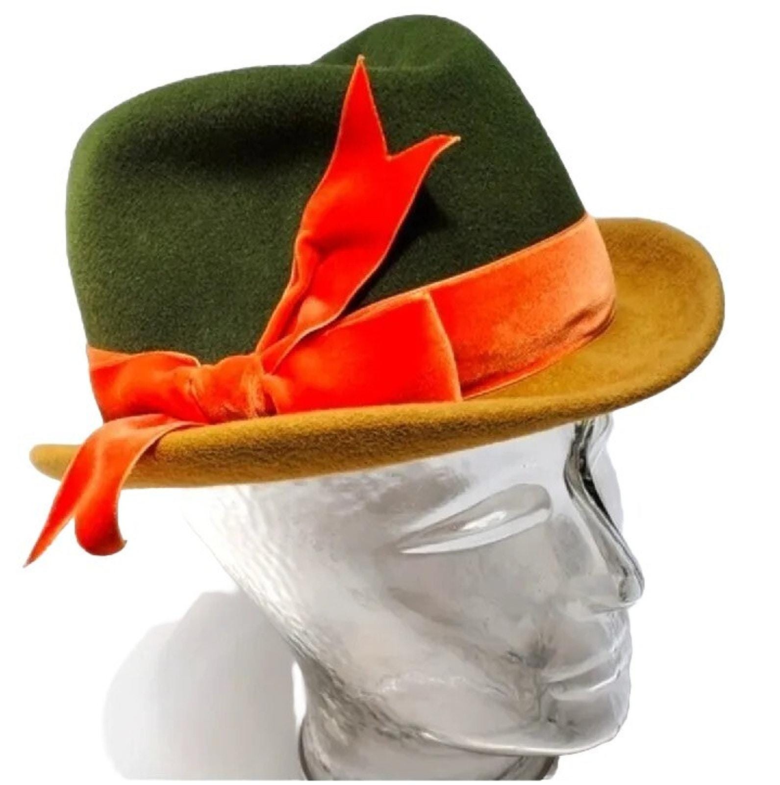 Vtg Frank Olive Green Wool Bowler Hat w/ Leopard Trim & Gold Charm Frank Olive Hat - Etsy main image 3