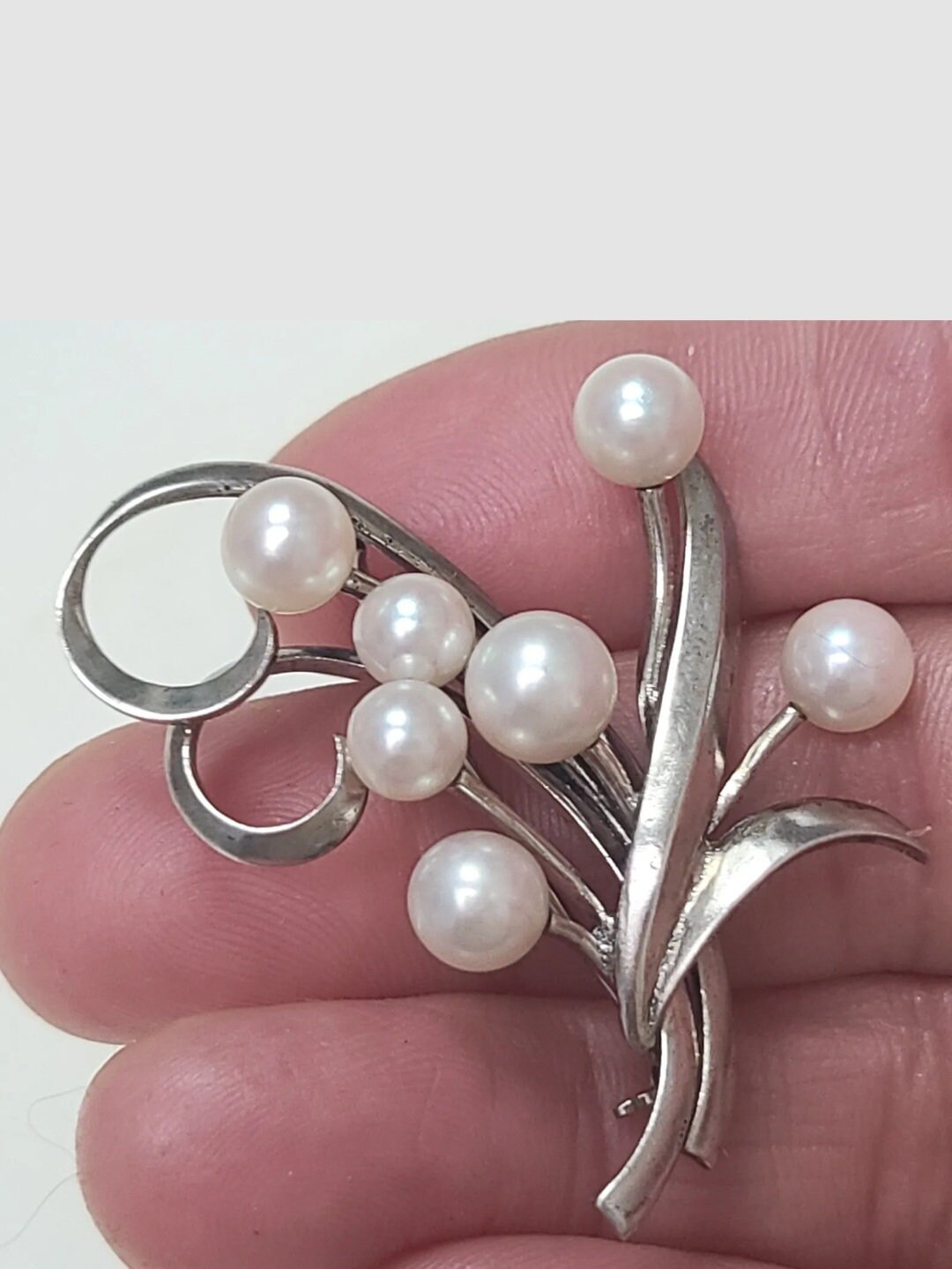 ミキモト パール7.4mm 3.0-3.5mm ブローチ SV925 シルバー MIKIMOTO Sterling Silver PEARL BROOCH 7 Akoya Japanese Pearl 7.4 G