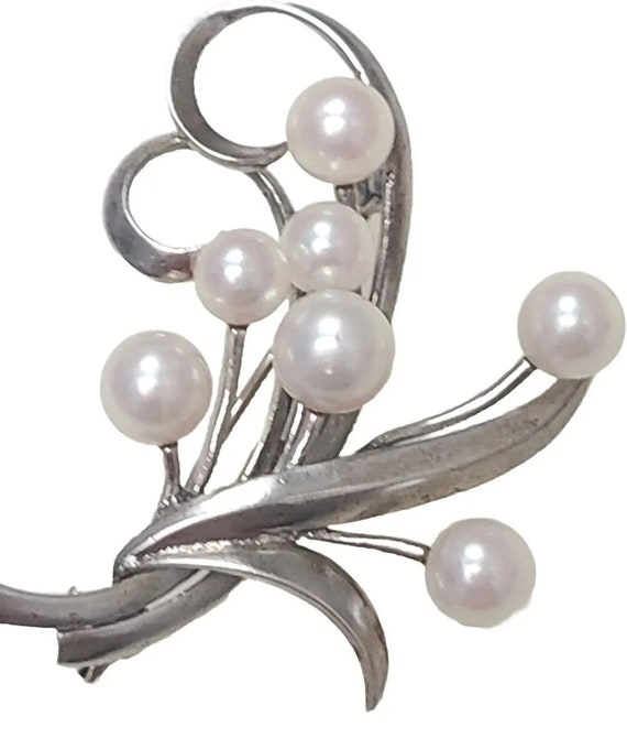 MIKIMOTO Sterling Silver PEARL BROOCH 7 Akoya Japanese Pearl 7.4 G