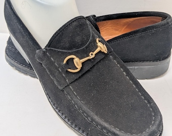 GUCCI Vintage Black Suede Horsebit Men's Unisex Loafers Made In Italy 7-7.5 US