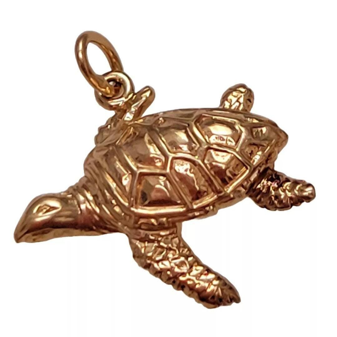 14k Yellow Gold Sea Turtle Charm: Tropical Beach Pendant - Etsy