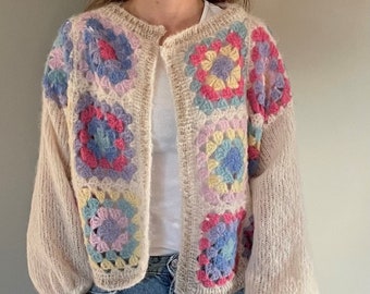 Happy Jacket. Crochet granny square cardigan pattern.