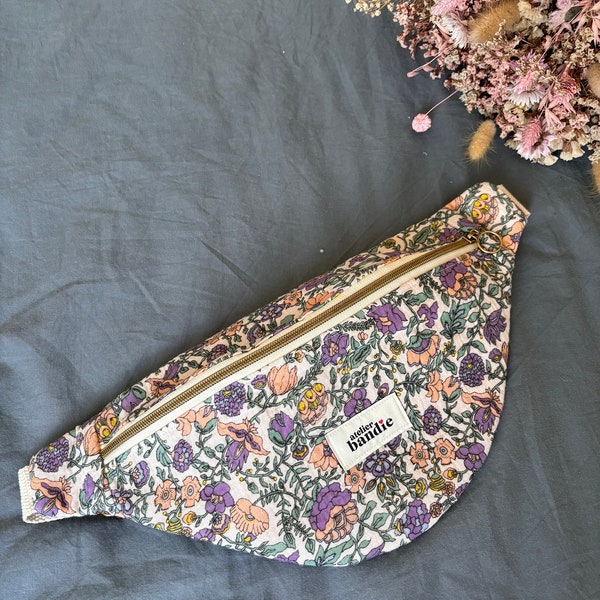 Sac banane fleuri violette en gaze de coton