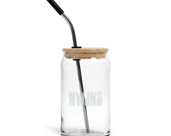 NJS Distressed Logo Can Glass with Lid | 16oz Engraved Tumbler