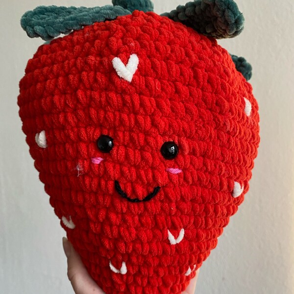 Soft crochet strawberry plushie