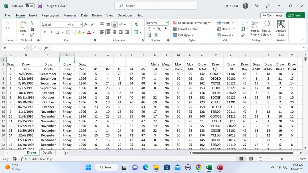 Mega million excel worksheet etsy
