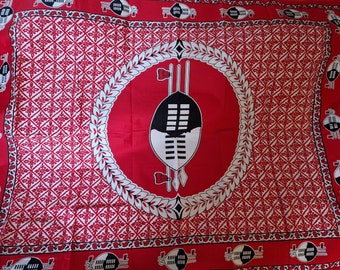 Red Njeti  with Shield- Mandawe Ancestral cloth - Amabhayi - Masela a Badimo