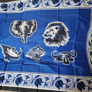 The big 5 (Lion,Elaphant,Buffalo, Leopard, Rhino) Blue Ancestral cloth - Amabhayi - Masela a Badimo