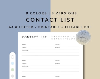 Contacts List Printable Contact Organizer Contact Information Address ...