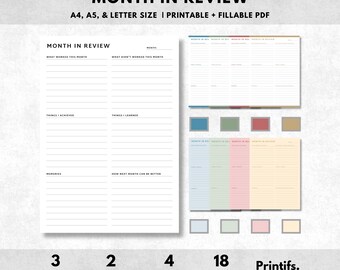 Month In Review Printable: A4/Letter Reflection Template (PDF)