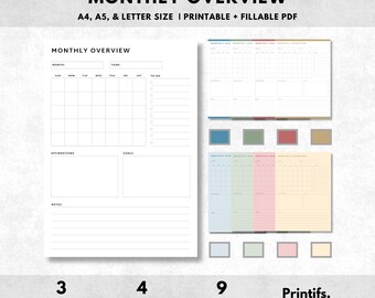 Monthly Overview Printable: A4/Letter Planner Template (PDF)