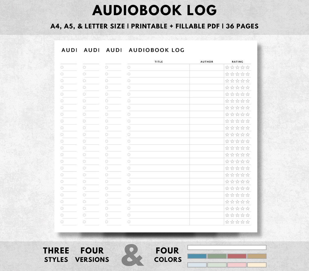 Audiobook Log Printable: Book Tracker, Journal, and Planner (PDF ...