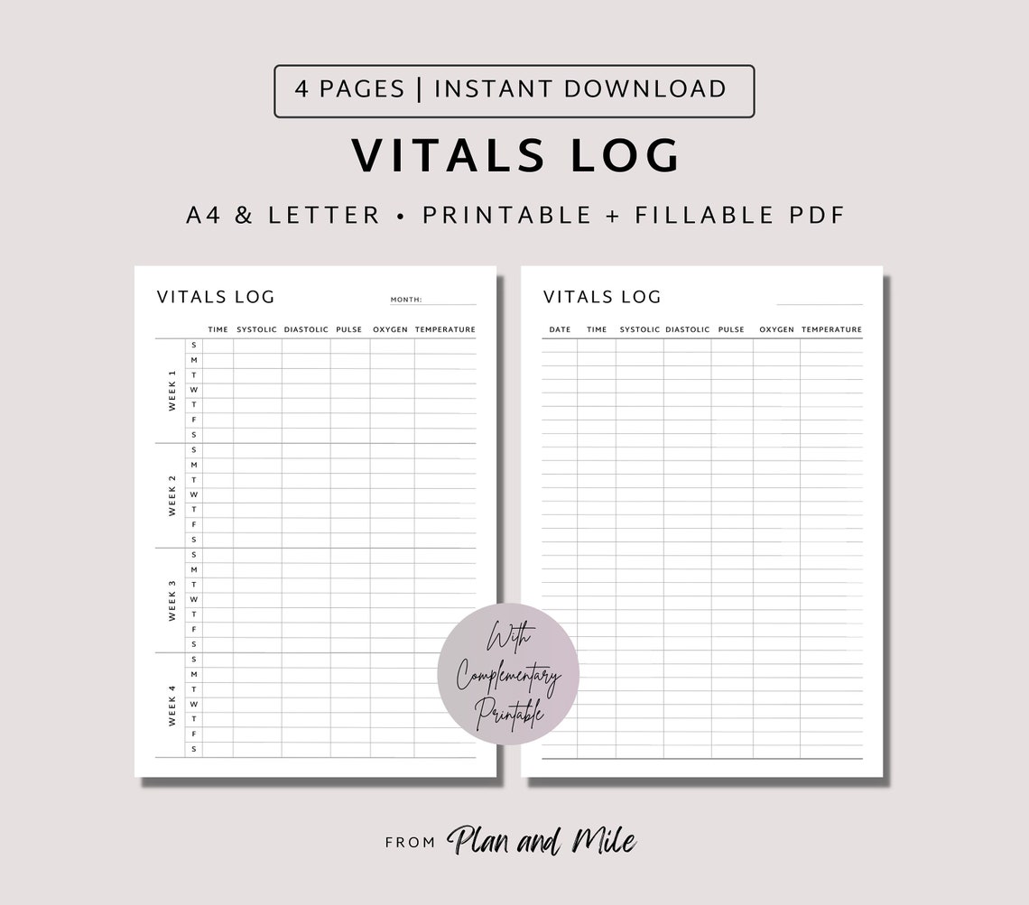 Printable Vital Sign Sheet, Vitals Tracker, Nursing Vitals Sheet