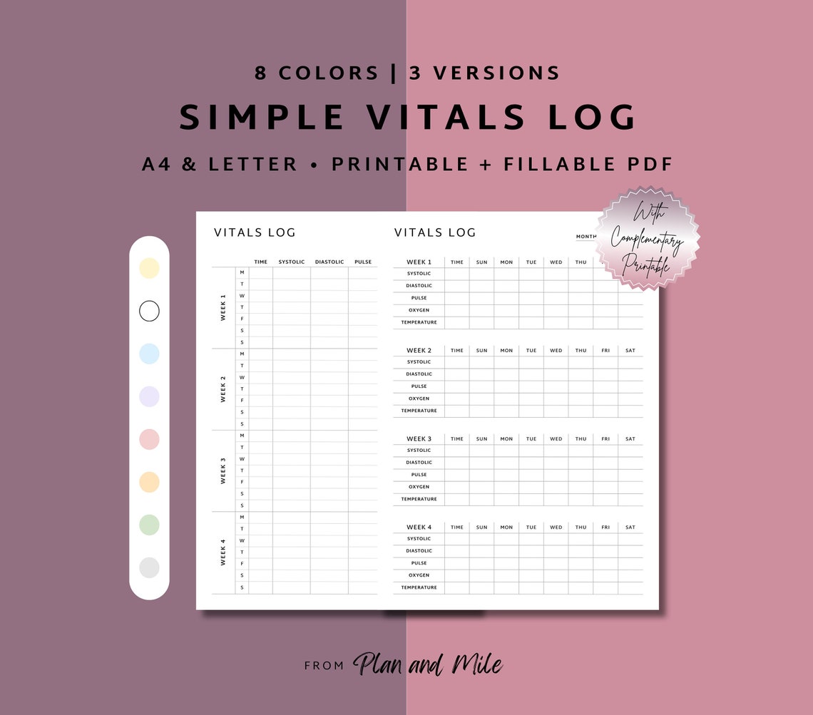 Printable Vital Sign Sheet, Vitals Tracker, Nursing Vitals Sheet