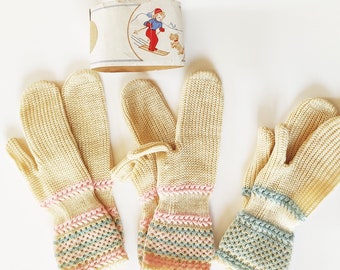 Vintage Gestrickte Kinderhandschuhe Babyhandschuhe Strickhandschuhe Baumwolle 1920er/30er Jahre