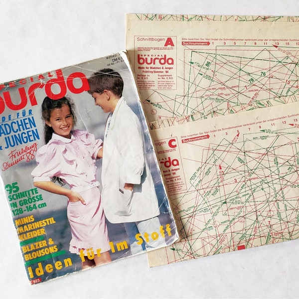 BURDA 2/1988 Modezeitschrift Kindermode Schnittbögen Vintage-Zeitschrift Retro-Zeitung