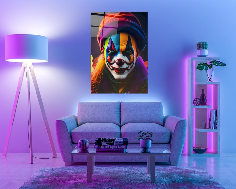 Attractive Clown With His Makeup III Glass Wall Decor for Your Living