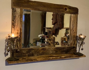 Rustic Shelf Mirror for Candles and Crystals