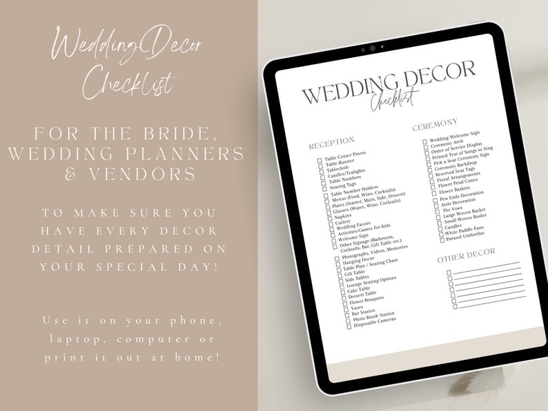 Wedding Decor Checklist Printable Wedding Decor Checklist Etsy blank-wedding-decor-checklist-template-download-printable-pdf