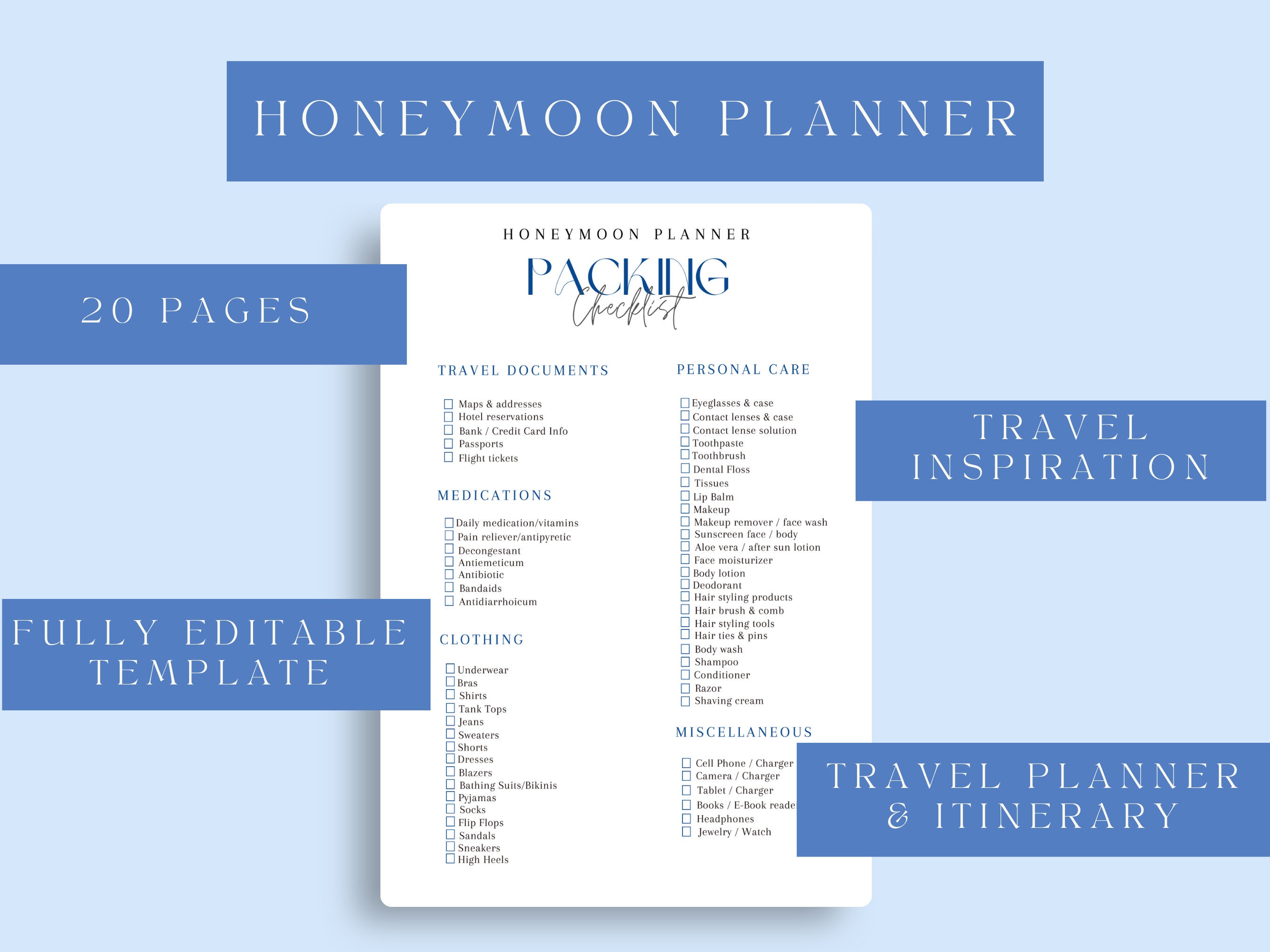 Honeymoon Planner Template Honeymoon Travel Planner Honeymoon Etsy