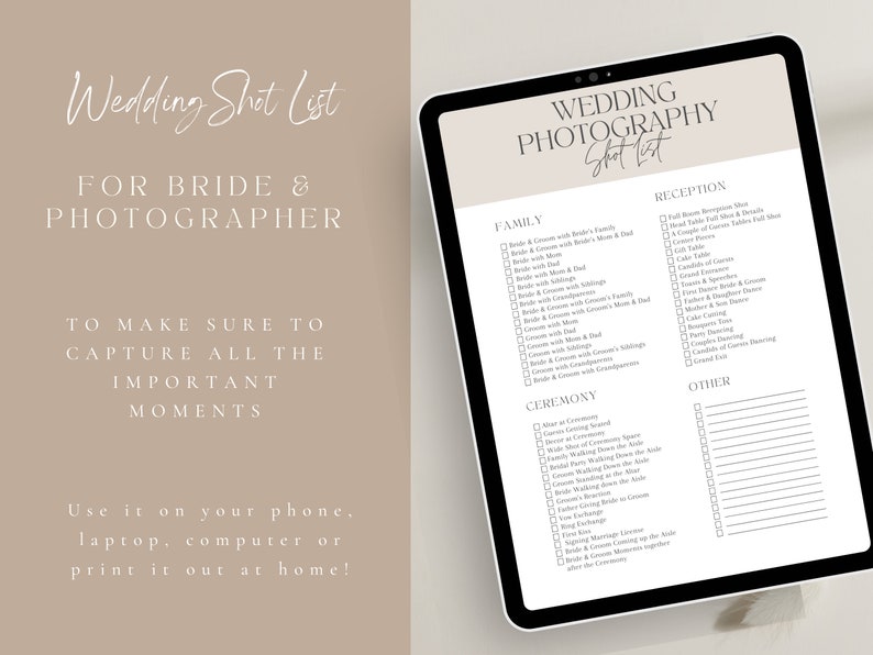 Wedding Photography Shot List Template Wedding Photographer Etsy