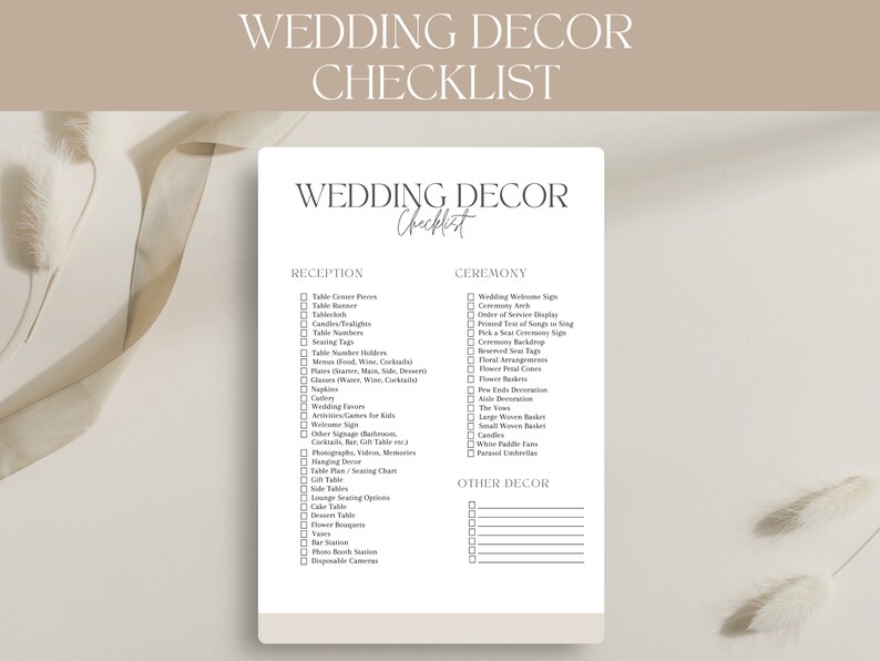 Wedding Decor Checklist Printable Wedding Decor Checklist Etsy
