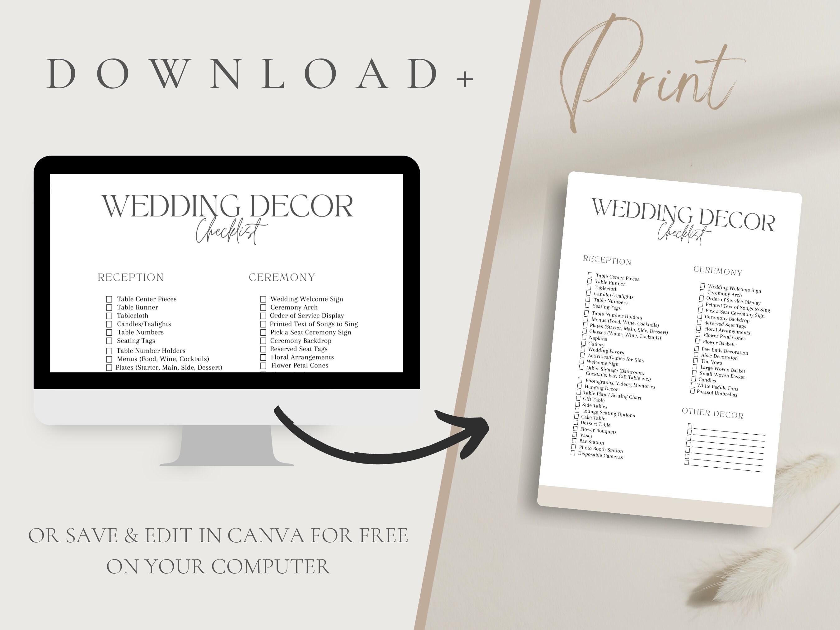 Wedding Decor Checklist Printable Wedding Decor Checklist Etsy