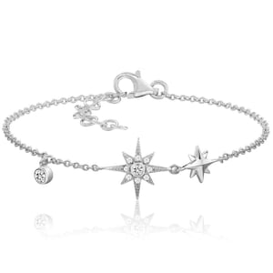 925 Silver North Star Bracelet | Dainty layering Celestial Starburst Charm Bracelet, Graduation Gift for Her | Minimalist Stacking Jewellery