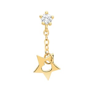 9K Solid Gold Star Drop Cartilage Earring | 6mm Helix Stud | Sparkling CZ Dangle Earring | Minimalist Celestial Ear Stack | Gift for Her