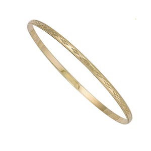 Premium 9K Gold Slave Bangle. Diamond Cut D-Shaped 3mm Stack Gold Bangle. Solid Slip On Gold Bangle for Women. Gift for Her. 375 Hallmarked