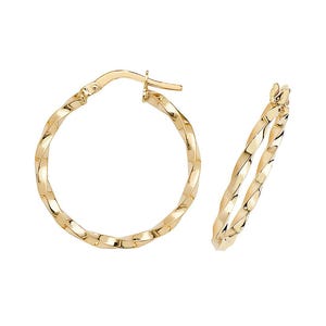 9K Gold Twist Hoop Earrings | Minimalist, Waterproof, Stacking Earrings | 8mm 10mm 15mm 20mm 25mm 30mm 40mm 50 mm Small-Large Gold Earrings