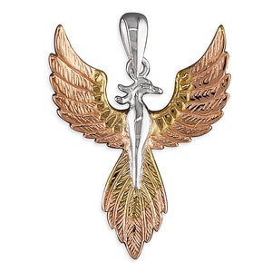 Premium Phoenix Pendant | Three Toned Rising Phoenix Pendant | Simurgh Jewellery | Gift for Women & Her | Fire Bird Guardian Angel Pendant