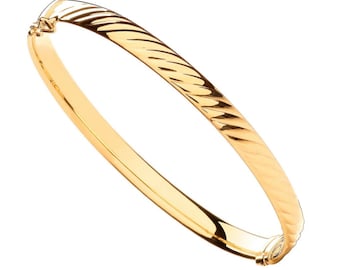 9K Yellow Gold Bangle Bracelet | Premium Quality Ladies Gold Bangle | Stackable Ribbed Design Hinged Solid Gold Bangle | Gift for Women, Her
