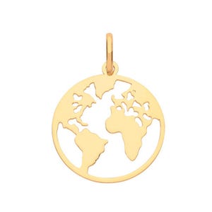 9K Gold World Map Pendant. Small 9mm Cut Out Globe Charm | Gold Disc Charm Pendant. Minimalist Travel Jewellery, Gift for Explorers