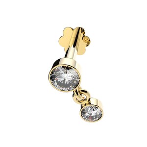 Single 9K Gold Drop Labret Stud | Frot Screw Open, Flat Back Cartilage Earring | Dainty Tragus, Helix,  Lobe Piercing-Screw Top CZ Stud