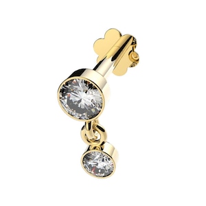 Single 9K Gold Drop Labret Stud | Frot Screw Open, Flat Back Cartilage Earring | Dainty Tragus, Helix,  Lobe Piercing-Screw Top CZ Stud