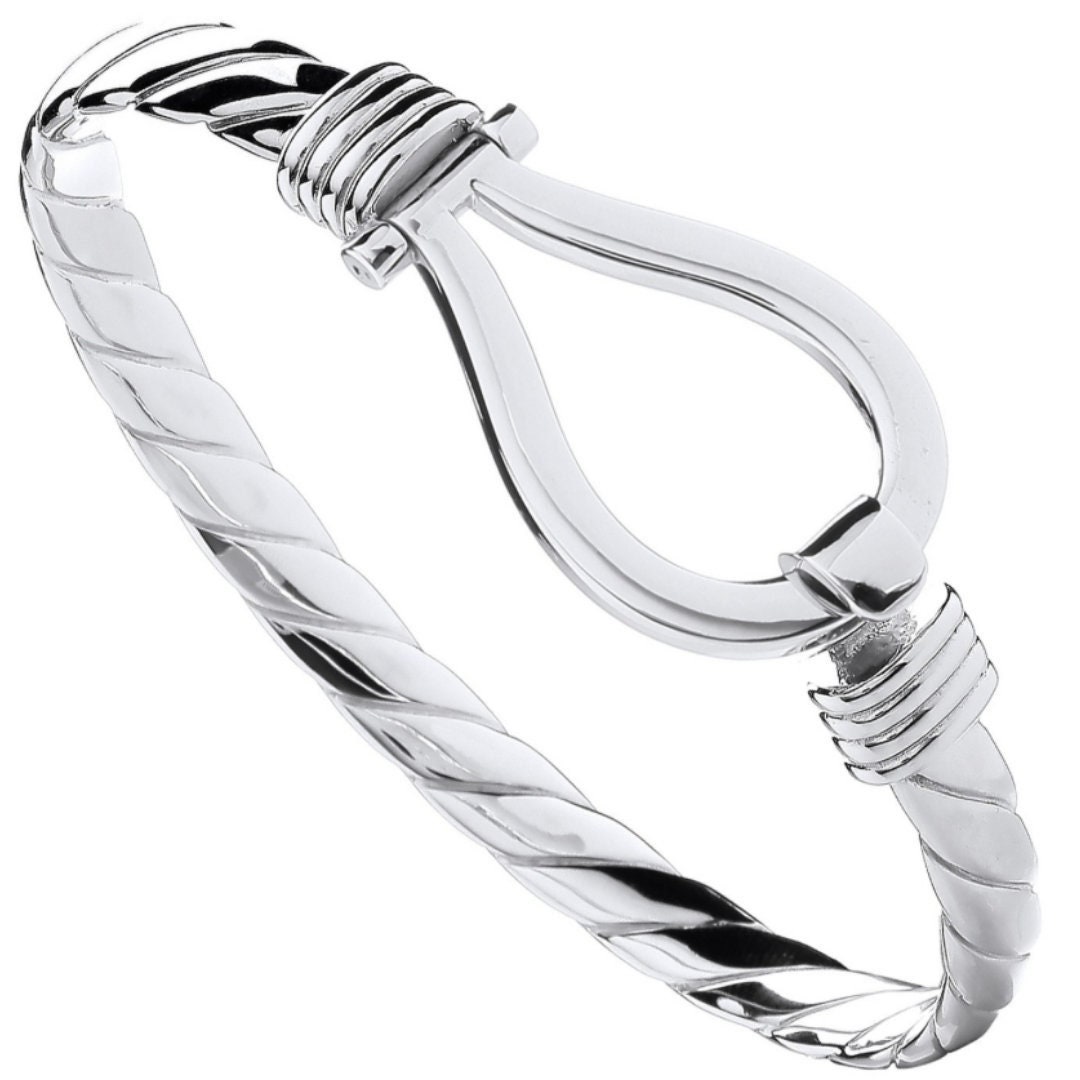 thumbnail image 2 of Old English Jewellers Solid 925 Sterling Silver Heavy Hook Bangle - Mens / Ladies 2 of 6