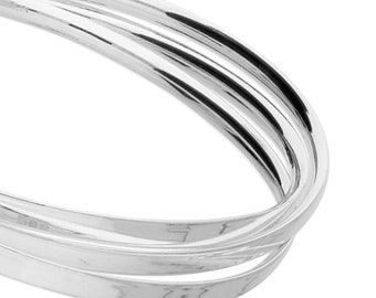 Silverly Bangle Donna Argento 925 3 Bracciali Interconnessi Triplo Bracciale