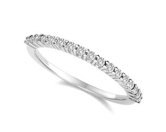 925 Silver Half Eternity Ring | Dainty Prong Set CZ Diamond Wedding Band | Minimalist Everyday Stacking Ring for Women | Anniversary Gift