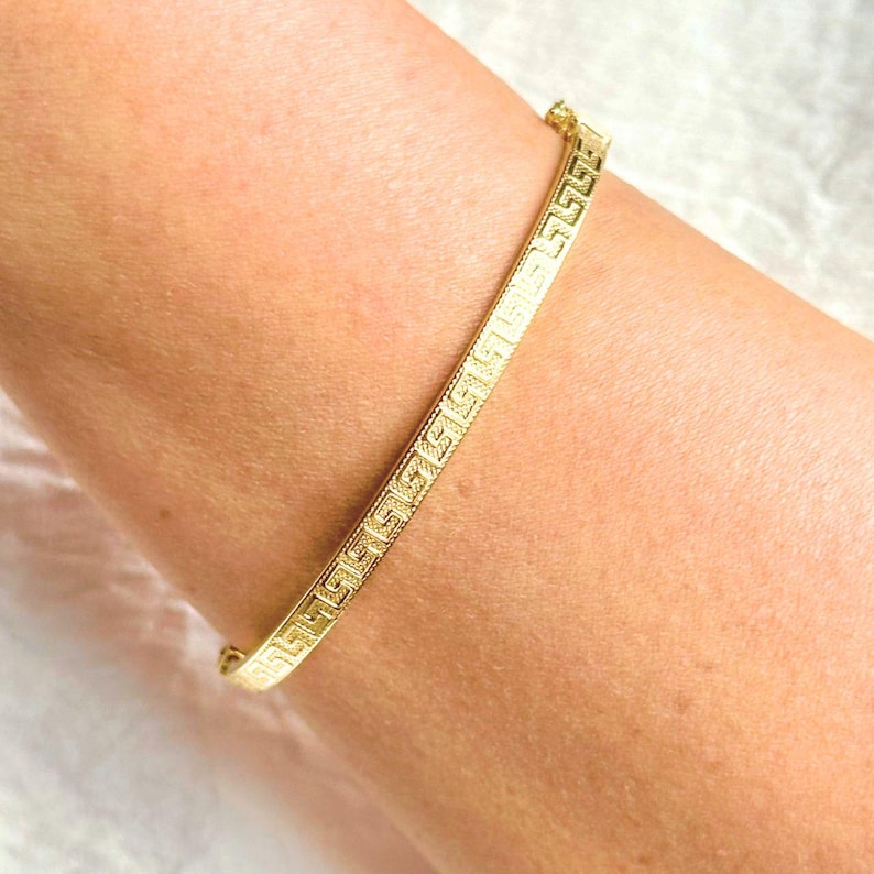 9K Gold Greek Key Bangle | Stackable Love Bangle for Women | Infinity ...