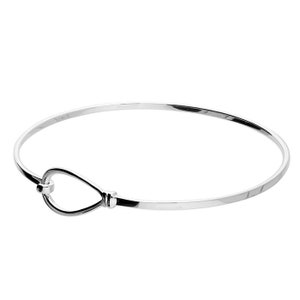 Premium Silver Hook Bangle Bracelet | Silver Stack Loop & Hook Claps Bangle | Flat Solid Hook Caribbean Bangle | Gift for Women, Her