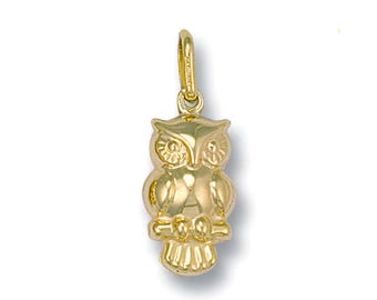 9K Yellow Gold Owl Pendant | Dainty Yellow Gold Baby Barn Owl Charm | Gift for Bird Enthusiasts, Nature, Animal Lovers | Unisex Jewellery