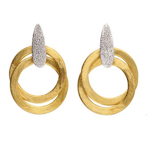 Gold Double Circle Drop Hoop Earrings. Premium Quality Modern Necklace. Statement Link Drop Necklace. Two Tone Earrings. Gift For Women, Her