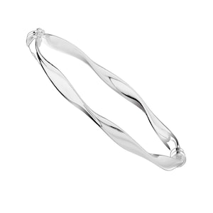 Silver Twist Mobius Bangle | Twisted Design Hinged Silver Ladies Bracelet  | Solid Silver 5mm Plain Bangle | Gift for Her, Women
